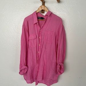 Linen Button Down Shirt Vintage Polo by Ralph Lauren